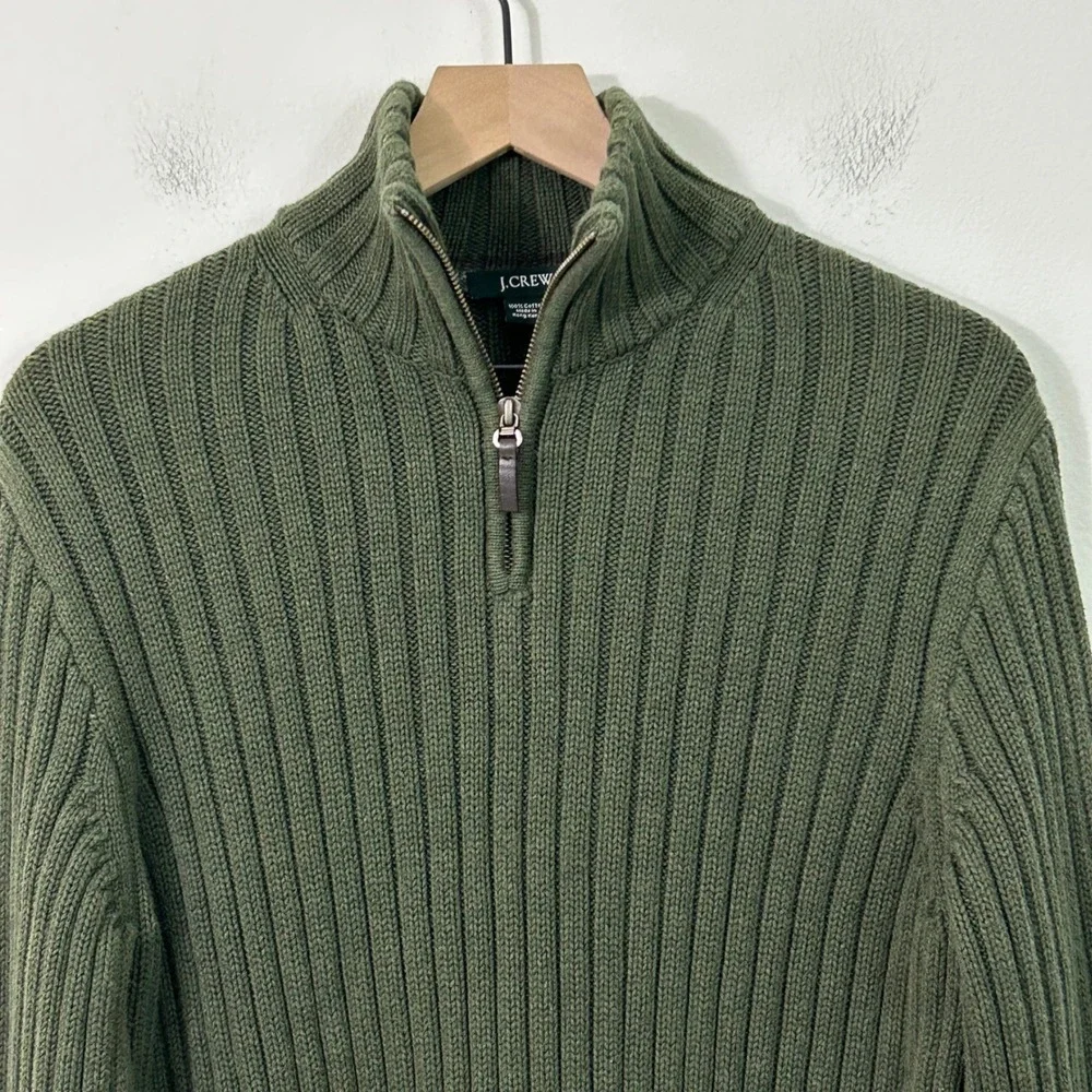 Vintage J. Crew Mens 1/4 Zip Sweater Jumper Rifled Fisherman Green Size‎ Large